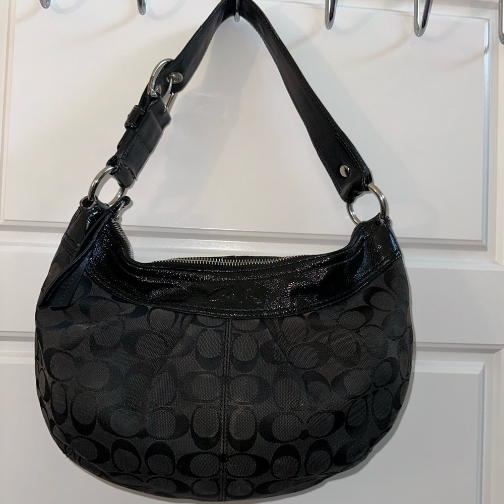 Black coach handbag/purse hobo with patent leather